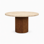 تحميل الصورة إلى عارض المعرض، The Marx Dining Table with Marble Top and Fluted Wooden Leg