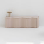 تحميل الصورة إلى عارض المعرض، Small TV unit featured in a minimalist living space, emphasizing sleek design and utility.