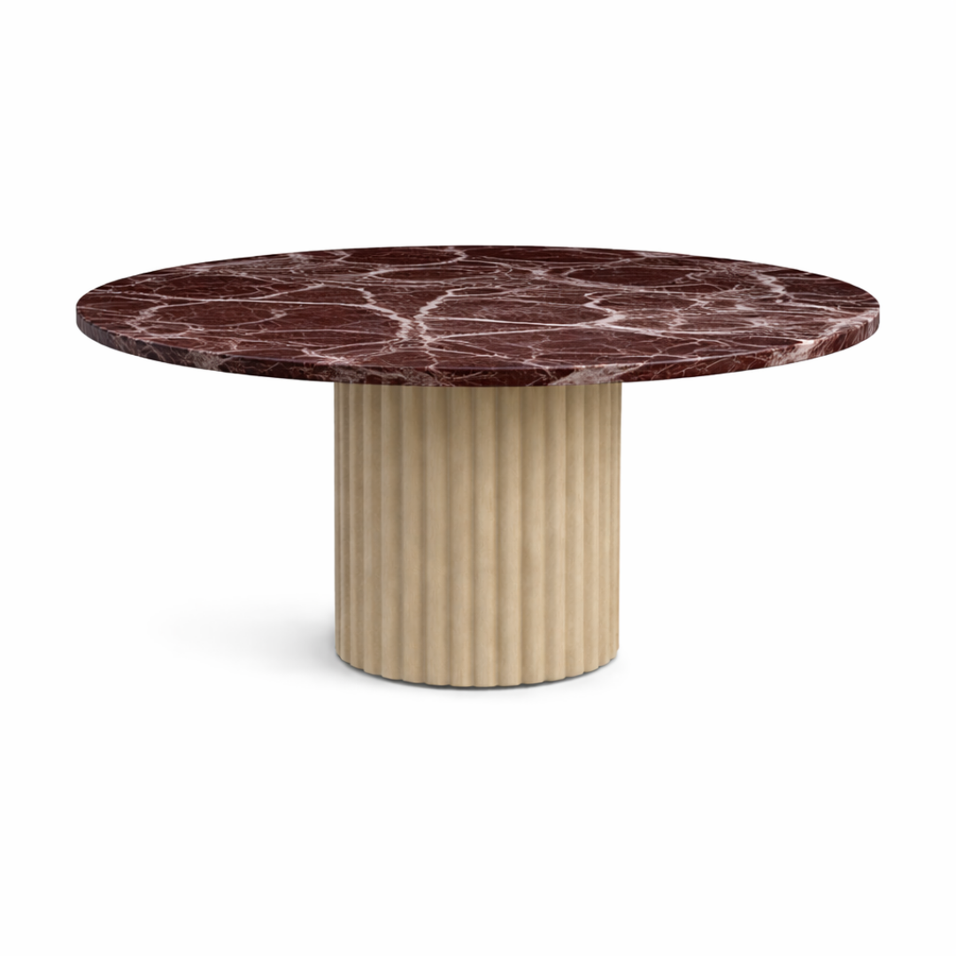The Marx Dining Table with Marble Top and Fluted Microplaster Legs