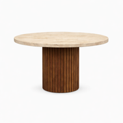 The Marx Dining Table with Marble Top and Fluted Wooden Leg