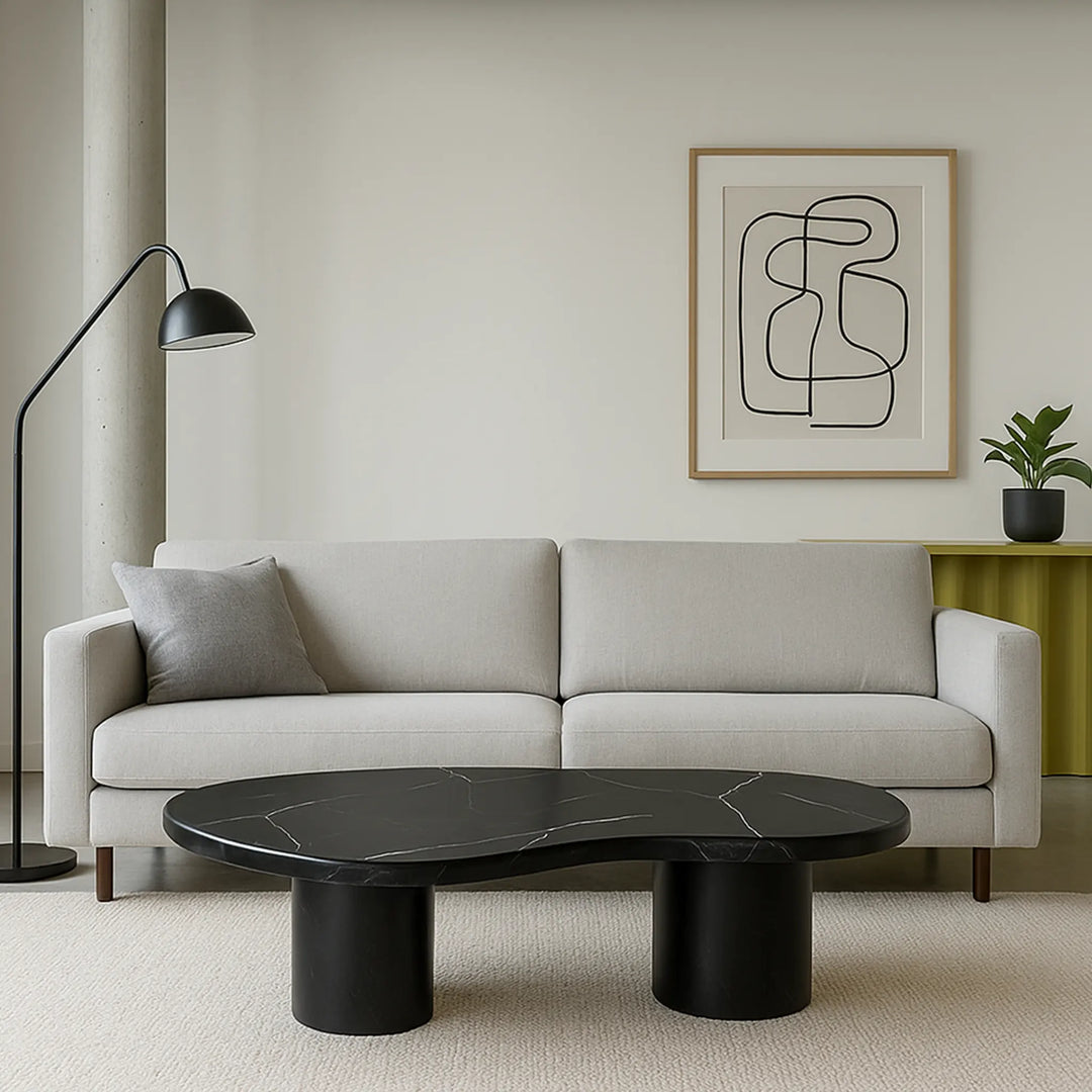 Detail shot of The Eliza Coffee Table’s natural marble veining – highlighting the authenticity of this carrara marble coffee table