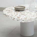تحميل الصورة إلى عارض المعرض، The Eliza Coffee Table close-up, emphasizing the luxurious white marble top with striking black veining.