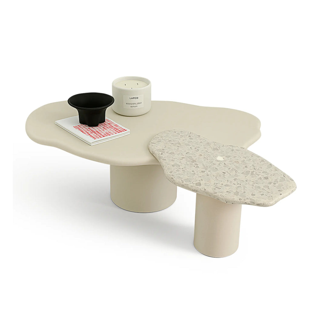 The Elon Nesting Coffee Tables feature a sleek white marble top and minimalist design, perfect for modern interiors seeking elegance and functionality.