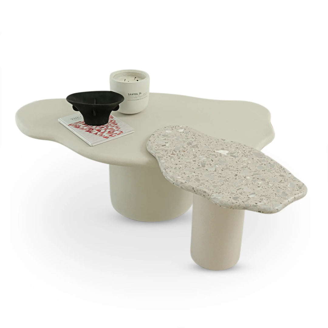 Set of two white marble top coffee tables with nesting design, The Elon offers space-saving solutions without compromising on style