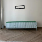 تحميل الصورة إلى عارض المعرض، Sleek white TV cabinet with storage, combining practicality and sophisticated design.