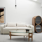 تحميل الصورة إلى عارض المعرض، Sleek and simple, The Scott Coffee Table pairs a clear glass top with a minimalist wooden frame – a small round glass coffee table ideal for compact interiors.