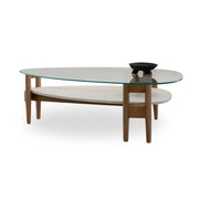 Elegant and functional, The Scott Coffee Table showcases a tempered glass top for coffee table durability, anchored by a rich walnut-finish wooden base.