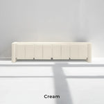 تحميل الصورة إلى عارض المعرض، he Dustin cream TV unit styled in a minimalist living room, combining elegance and practicality.