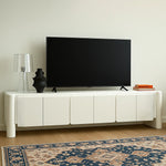 تحميل الصورة إلى عارض المعرض، Minimalist white TV stand, crafted for functionality and style in urban homes.