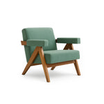 تحميل الصورة إلى عارض المعرض، The Pierre Accent Chair with a sleek wooden frame and comfortable fabric, designed for modern living rooms, offering both style and relaxation.