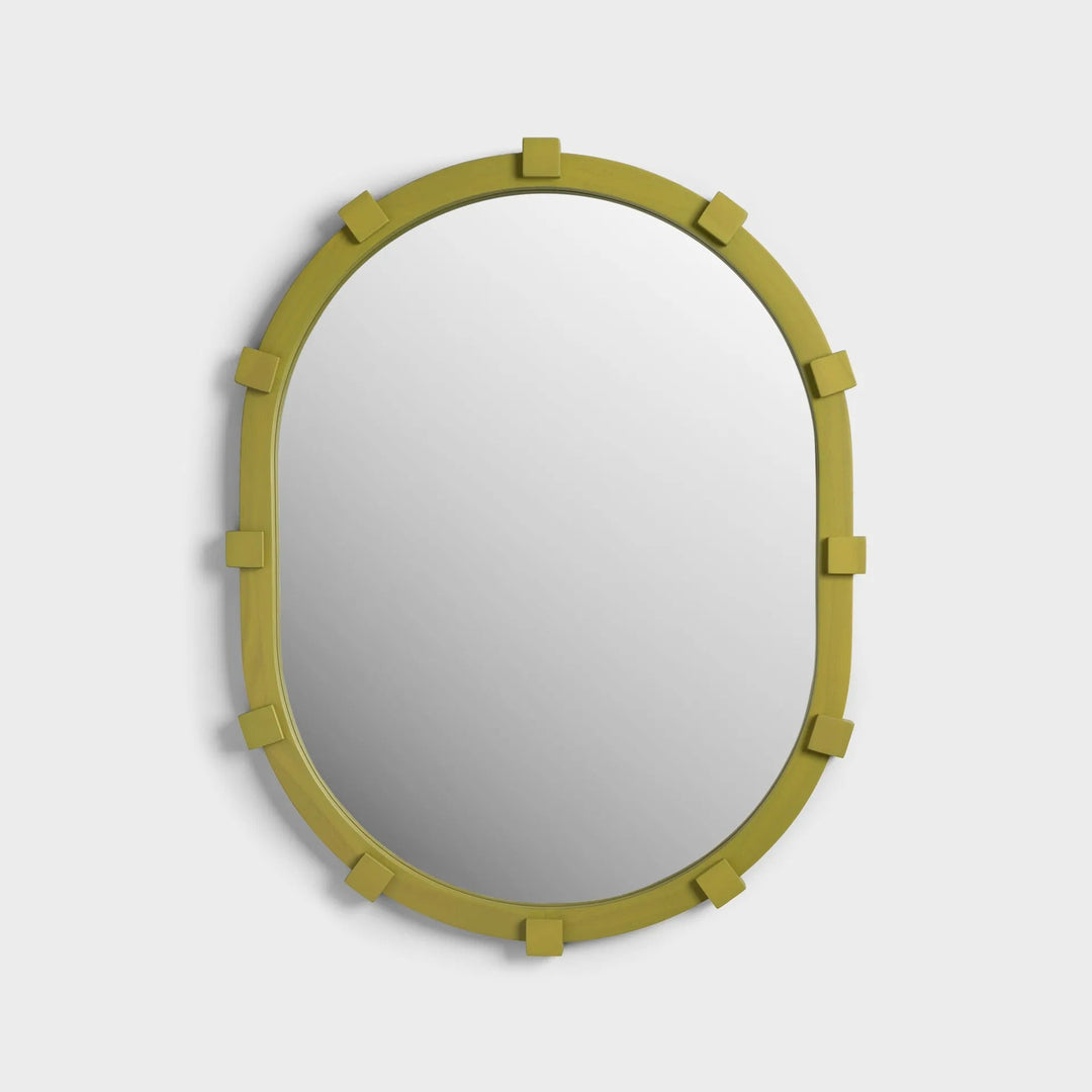 Chunk Mirror Oval Green - Pine Wood Decorative Folk Style Wall Mirror