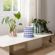 Planter Clash Grid Blue – Porcelain Decorative Planter with Tray