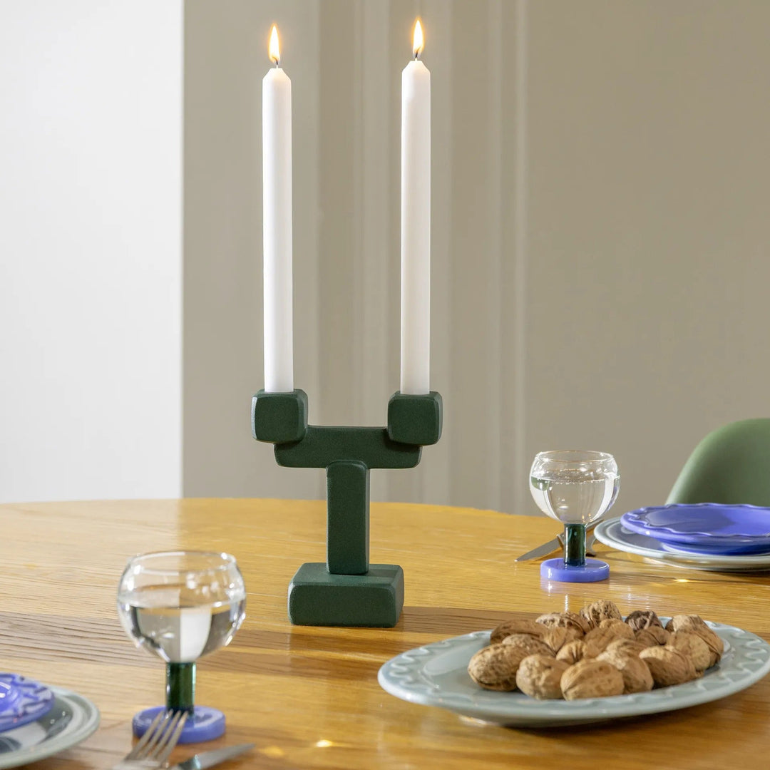 Candle Holder Chunk Small Green - Aluminium Decorative Folk Style Candle Holder