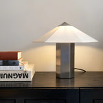 تحميل الصورة إلى عارض المعرض، Table Lamp Phira Brushed Steel Silver - Designer Sheet Metal Lamp