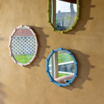 تحميل الصورة إلى عارض المعرض، Chunk Mirror Oval Green - Pine Wood Decorative Folk Style Wall Mirror