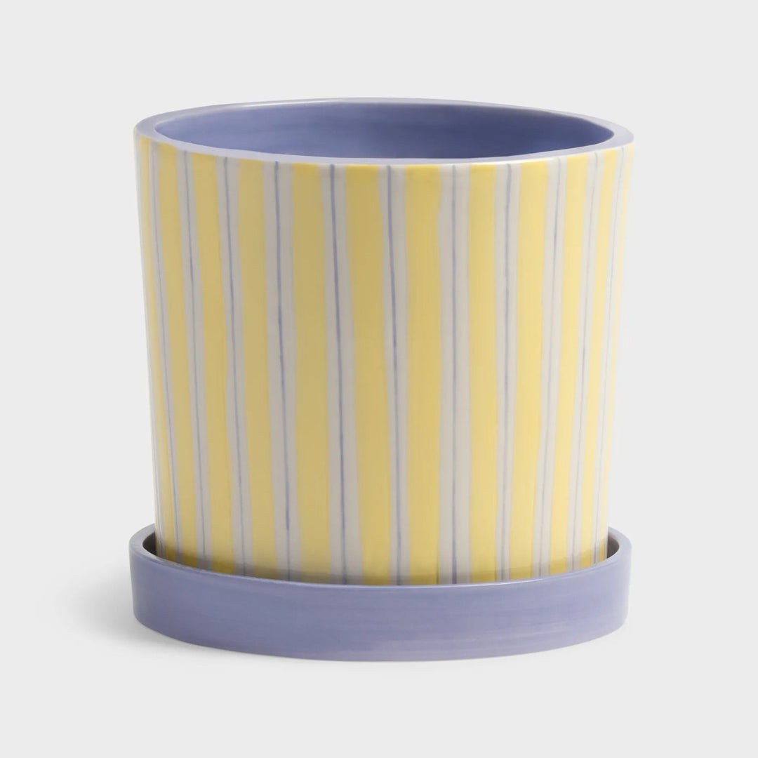 Planter Ray Yellow – Porcelain Decorative Planter with Hand-Painted Striped Design