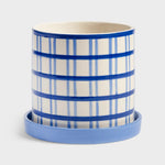 تحميل الصورة إلى عارض المعرض، Planter Clash Grid Blue – Porcelain Decorative Planter with Tray