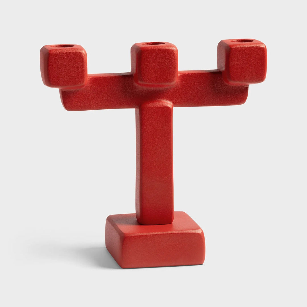 Candle Holder Chunk Large Red - Aluminium Decorative Folk Style Candle Holder