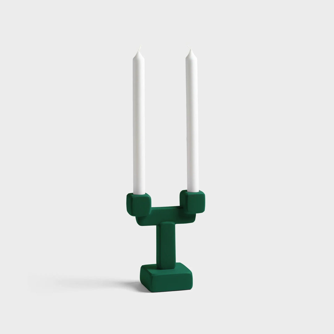 Candle Holder Chunk Small Green - Aluminium Decorative Folk Style Candle Holder