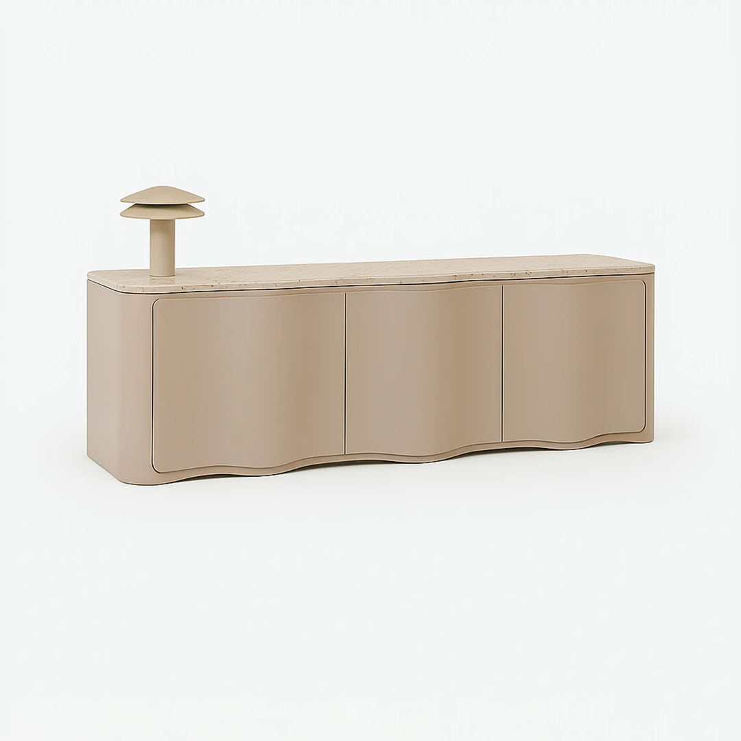 TV stand with a smooth finish, designed for functional and stylish living rooms.