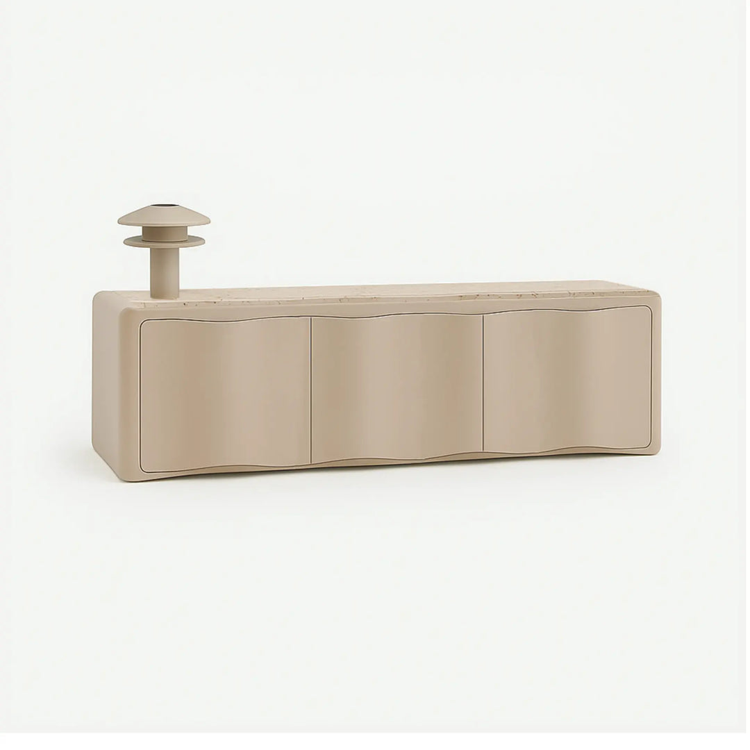 The Kelly black wood TV stand, offering ample storage and a contemporary touch to your home.
