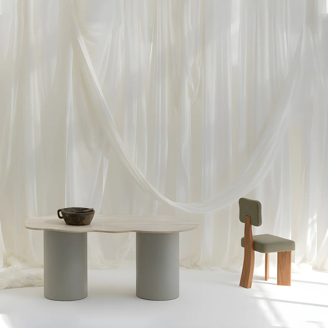 Wooden leg chair in a contemporary dining room, blending functionality and modern aesthetics.