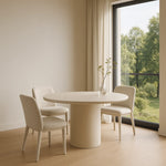 تحميل الصورة إلى عارض المعرض، Stylish round dining table featuring a durable microplaster top, perfect for family gatherings.